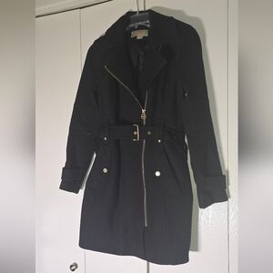 Last Chance: Michael Kors Cute Womens Small Black Trench Coat with Gold Details